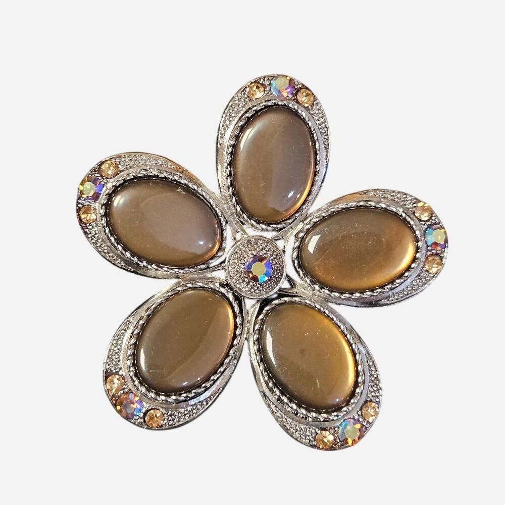 vintage boho hippie brown flower brooch